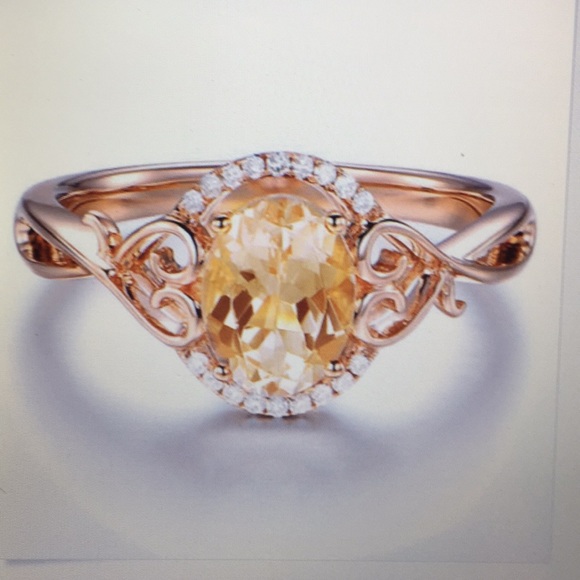 Handmade Jewelry - Rose gold filled oval cut Champagne Crystal RING